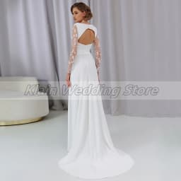 Customized Weilinsha Floor Length Side Slit Wedding Dress Lace Appliques Full Sleeves Bridal Zipper Back Court Train Gowns