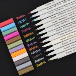 12 Colors Metallic Marker Pen Medium Point Metallic Markers for Rock Painting, Black Paper, Card Making, Scrapbooking Crafts