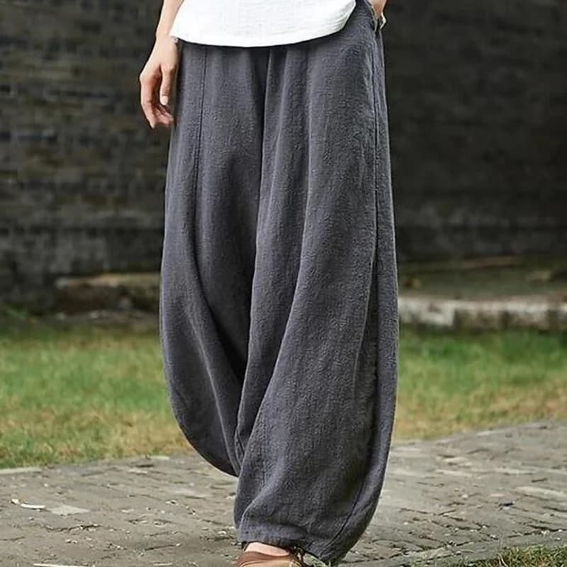 Cotton Linen Bloomers Wide Leg Pants Women Vintage Full Length Fashion Elegent Pants Solid Elasitic Waist Spring Autumn 5XL