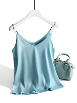 AOSSVIAO 2026 Spaghetti Strap Top Women Halter V Neck Basic White Cami Sleeveless Satin Silk Tank Tops Women'S Summer Camisole