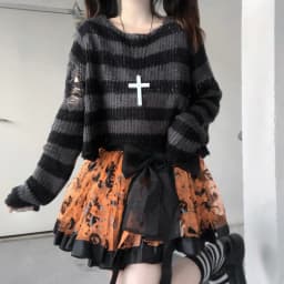 Karrram Punk Gothic Sweater Emo Tops E-girls Mall Goth Pullovers Y2k Harajuku Grunge Clothes Alt Dark Aesthetic Striped Jumpers