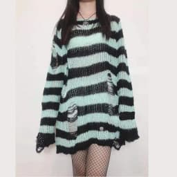 Karrram Punk Gothic Sweater Emo Tops E-girls Mall Goth Pullovers Y2k Harajuku Grunge Clothes Alt Dark Aesthetic Striped Jumpers