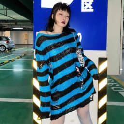 Karrram Punk Gothic Sweater Emo Tops E-girls Mall Goth Pullovers Y2k Harajuku Grunge Clothes Alt Dark Aesthetic Striped Jumpers