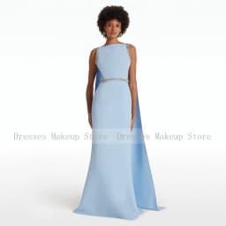 Customized New Ivory Prom Dresses Sleeveless Boat Neck Sweep Train Formal Party Gowns Crystal Mermaid Evening Gowns for Women