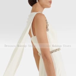 Customized New Ivory Prom Dresses Sleeveless Boat Neck Sweep Train Formal Party Gowns Crystal Mermaid Evening Gowns for Women