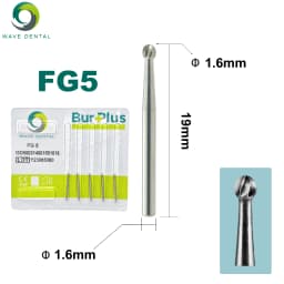 PRIMA WAVE Dental Tungsten Carbide Burs Ball Round Head FG Series For High Speed Handpiece Dia.1.6mm 5Pcs/Pack