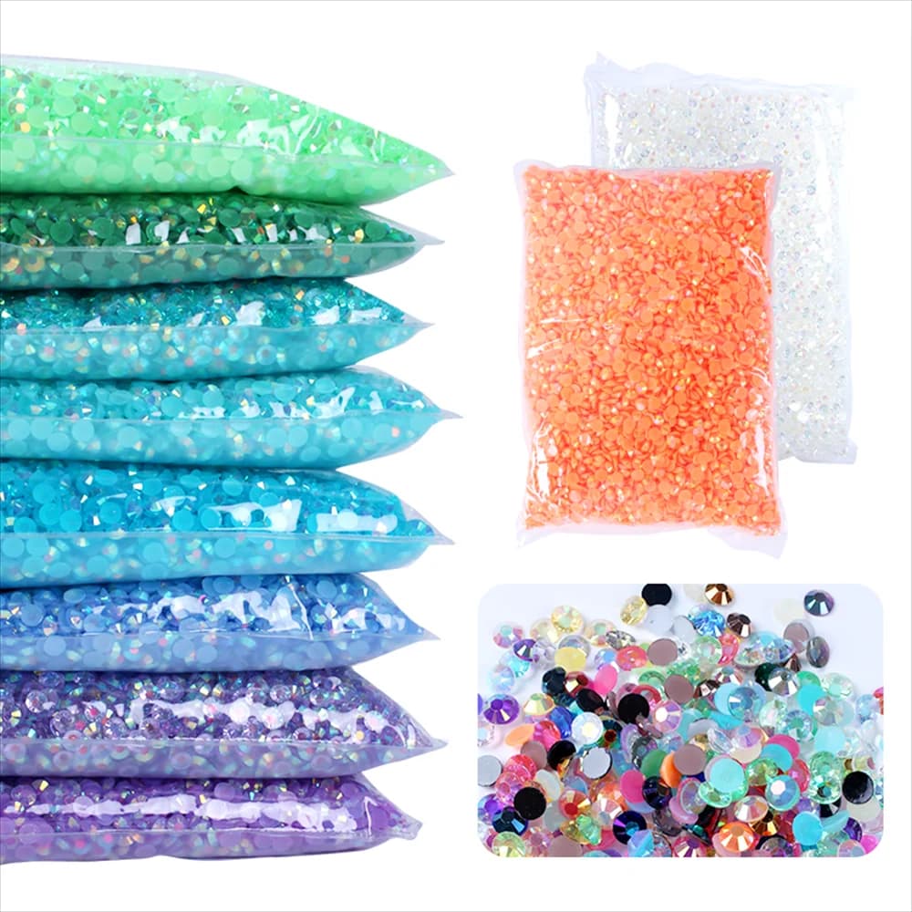1000-10000pcs Jelly Color AB Color 2mm,3mm,4mm,5mm,6mm, Facets FlatBack Resin Rhinestone Nail Art Garment Decoration Stones