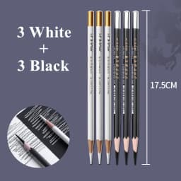6 Pieces/Set Artist Black White Charcoal Pencils Set for Drawing Sketching Shading on Dark Papers Colored Cardboard