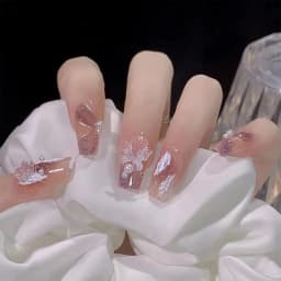 24Pcs Mid-Length Fake Nails 3D Flower Pearl Designs Nude Pink Color Press on Nails Ballerina False Nails for Women DIY Manicure