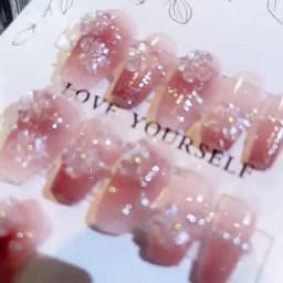 24Pcs Mid-Length Fake Nails 3D Flower Pearl Designs Nude Pink Color Press on Nails Ballerina False Nails for Women DIY Manicure