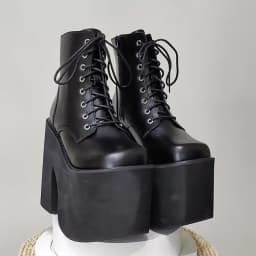 Gdgydh Women's Y2K Style Short Boots Square Closed Toe Lace Up Platform Boots High Chunky Heels Fashion Solid Color Shoes