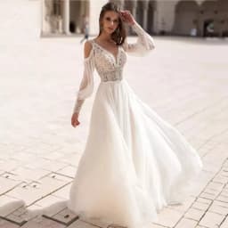 Beach Chiffon Elegant Wedding Dresses Detachable Puff Sleeves V Neck Lace Applique Backless Boho Elegant Bridal Gowns Customized