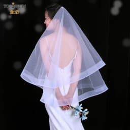 TOPQUEEN V69 Wedding Veil Fingertip Veil Two Tier Minimalist Bride Veil with Blusher Bridal Veils with Comb Dress Veil for Bride