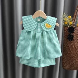 Summer Clothing Sets Baby Girl Cute Fruit Cotton Girls Plaid Sweet Princess 2pcs Suit Children's Clothing Kids Vestidos