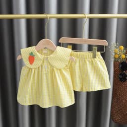Summer Clothing Sets Baby Girl Cute Fruit Cotton Girls Plaid Sweet Princess 2pcs Suit Children's Clothing Kids Vestidos