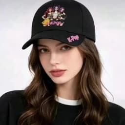 K-Pop Anime Girl Print Black Baseball Cap Adjustable Unisex Korean Music Fan Casual Hat