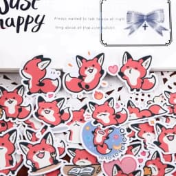 38pcs Little Fox Hand Account Cartoon Sticker Hand Account Cute Diy Photo Album Ins Waterproof Paste Cane Translucent Decoration