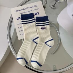 Cotton Women's Long Socks Medium Tube Korean White Breathable Leisure Girls Embroidery Male Sock Spring Summer Stripe Woman Cute
