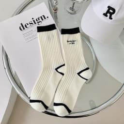 Cotton Women's Long Socks Medium Tube Korean White Breathable Leisure Girls Embroidery Male Sock Spring Summer Stripe Woman Cute