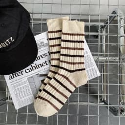 Cotton Women's Long Socks Medium Tube Korean White Breathable Leisure Girls Embroidery Male Sock Spring Summer Stripe Woman Cute