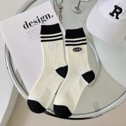 Cotton Women's Long Socks Medium Tube Korean White Breathable Leisure Girls Embroidery Male Sock Spring Summer Stripe Woman Cute
