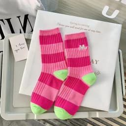 Cotton Women's Long Socks Medium Tube Korean White Breathable Leisure Girls Embroidery Male Sock Spring Summer Stripe Woman Cute