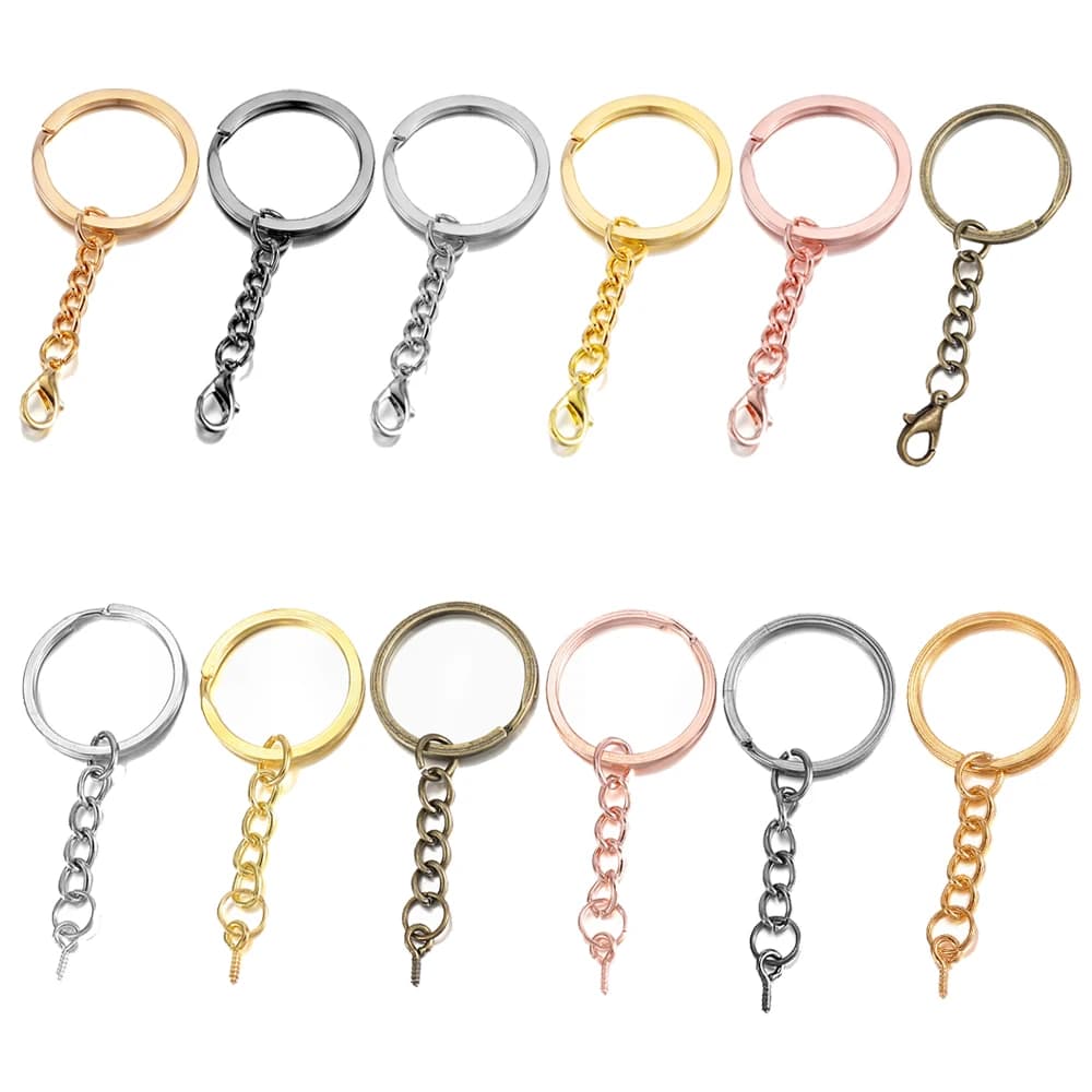 10/20pcs 25 28 30mm Screw Eye Pin Key Chain Key Ring With Eye Screws Round Split Keyrings For DIY Jewelry Making Accessories