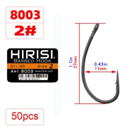 Hirisi 50pcs Coating High Carbon Stainless Steel Barbed Carp Fishing Hooks Pack with Retail Original Box 8003