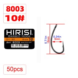 Hirisi 50pcs Coating High Carbon Stainless Steel Barbed Carp Fishing Hooks Pack with Retail Original Box 8003