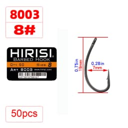 Hirisi 50pcs Coating High Carbon Stainless Steel Barbed Carp Fishing Hooks Pack with Retail Original Box 8003
