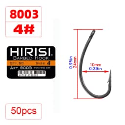 Hirisi 50pcs Coating High Carbon Stainless Steel Barbed Carp Fishing Hooks Pack with Retail Original Box 8003