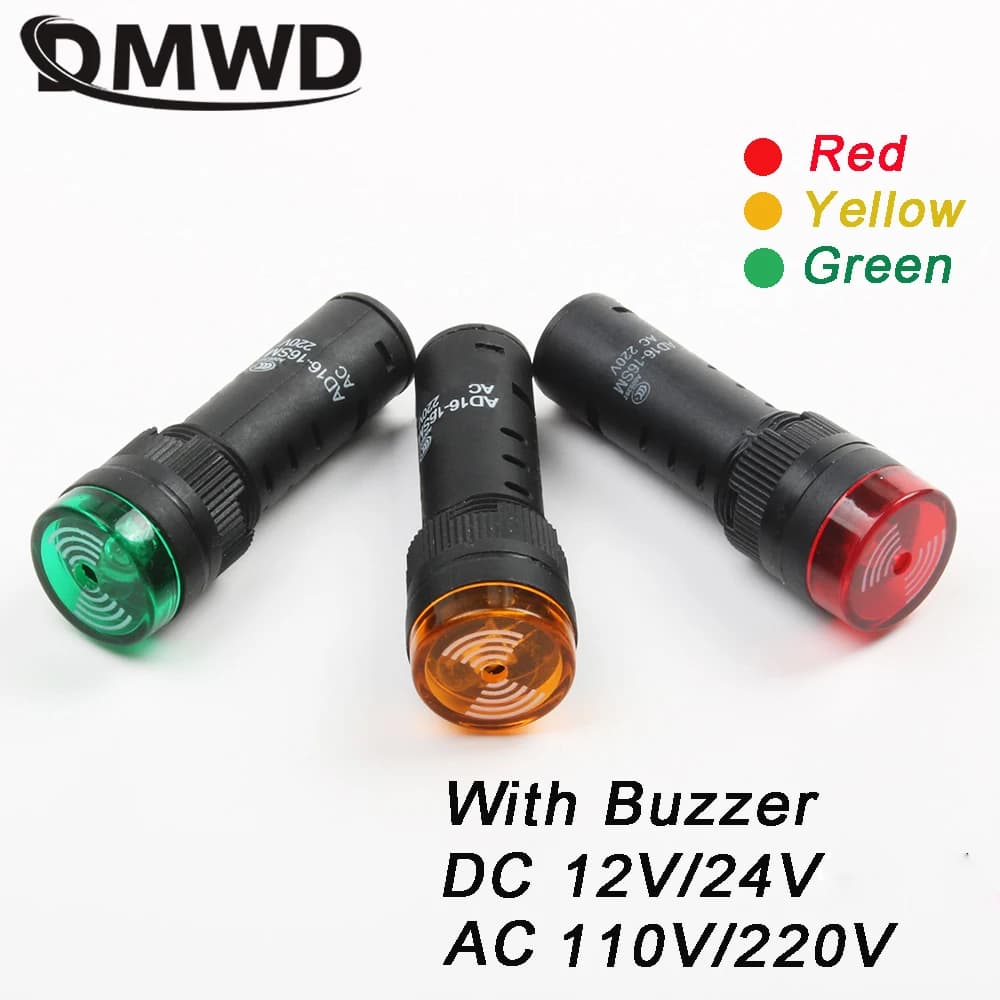 1Pcs AD16-16SM 16mm 12V 24V 110V 220V Flash Signal Light Red warning Buzzer Beep Alarm industrial plastic Indicator Green Yellow