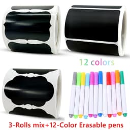 120Pcs/Roll 3 Styles Removable Blackboard Stickers With Erasable Pen Waterproof Chalkboard Labels 1.4*2.2in for Home & Kitchen
