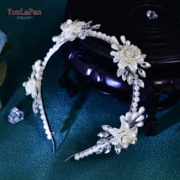 TOPQUEEN Beaded Flower Bridal Hair Hoop Headwear Fashion Women Pearl Hair Accessories Bridal Wedding Luxury Jewelry HP697