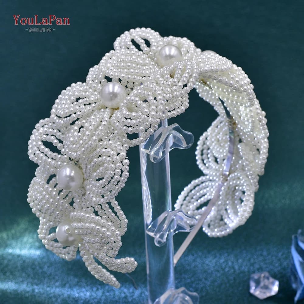 TOPQUEEN Beaded Flower Bridal Hair Hoop Headwear Fashion Women Pearl Hair Accessories Bridal Wedding Luxury Jewelry HP697