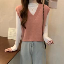 Xpqbb Spring Autumn New V-neck Knitted Vest Women Vintage Sleeveless Sweater Waistcoat Female Korean Chic Cropped Knit Tops