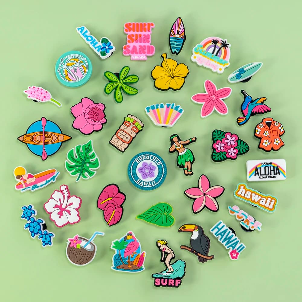 1/30PCS Summer Travel Shoe Charms for Women Men Kid Surfboard Sailing Shoe Decoration for Coconut Flower Accessories Clog Buckle