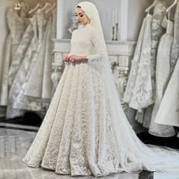 Exquisite Lace Wedding Dress Customized Musilum Bridal Gown High Neck Long Sleeves Sweep Train A Line Arabian Bridal Gown