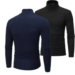 1/2pcs Autumn Winter Men's High Neck T-shirt Slim Fit Fashion High Elastic Long Sleeve Casual Breathable Apparel Pullover