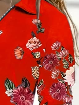Women's Fashion Zipper Flower Print Long sleeved Top