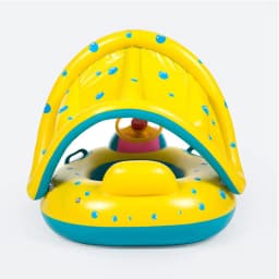 1pc Yellow Sunshade Seat Ring With Steering Wheel Swimming Pool Inflatable Floating Baby Seat