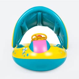 1pc Yellow Sunshade Seat Ring With Steering Wheel Swimming Pool Inflatable Floating Baby Seat