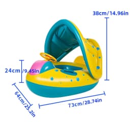 1pc Yellow Sunshade Seat Ring With Steering Wheel Swimming Pool Inflatable Floating Baby Seat