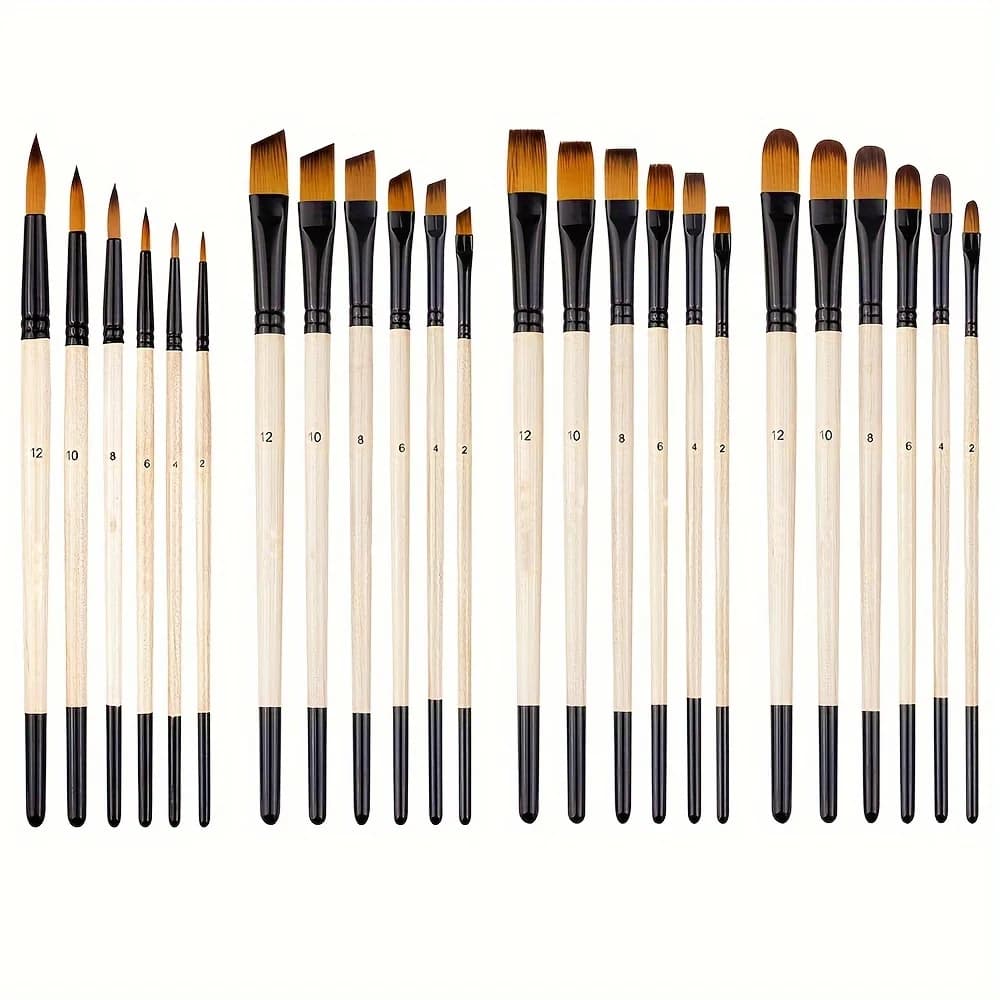 6pcs Paint Brushes Set Soft Nylon Filbert Angular Flat Round Pointed Tip Acrylic Paint Brushes for Watercolor Oil Acrylic