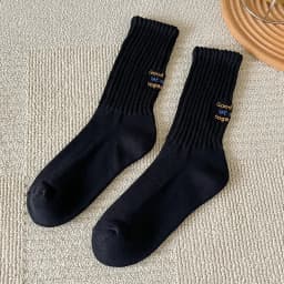 Men's Vintage Male Letter Medium Tube Socks Japanese Solid Thickened Sports Socks Towel Bottom Couple Knitted Socks