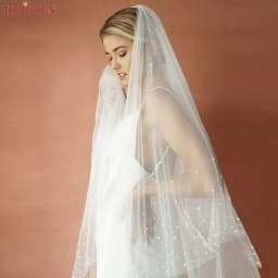 TOPQUEEN V171 2 Tier Royal Cathedral Wedding Veil with Blusher Bridal Veils Pear Veil Bride Bachelorette Party Bride Accessories