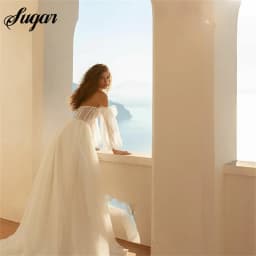 Off The Shoulder Princess Wedding Dress Puff Sleeve Lace Sweetheart Neck Boho Bride Dress Side Split Wedding Gowns vestido novia