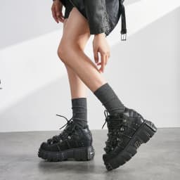 2026 New Brand Punk Style Women Shoes Lace-up heel height 6CM Platform Shoes Woman Rock Boots Metal Decor Woman Sneakers