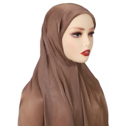 New Solid Color Glitter Hijabs 2pcs with Undercap Muslim Ladies Soft Head Wrap Shimmer Satin Crepe Hijab Shawl