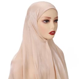 New Solid Color Glitter Hijabs 2pcs with Undercap Muslim Ladies Soft Head Wrap Shimmer Satin Crepe Hijab Shawl